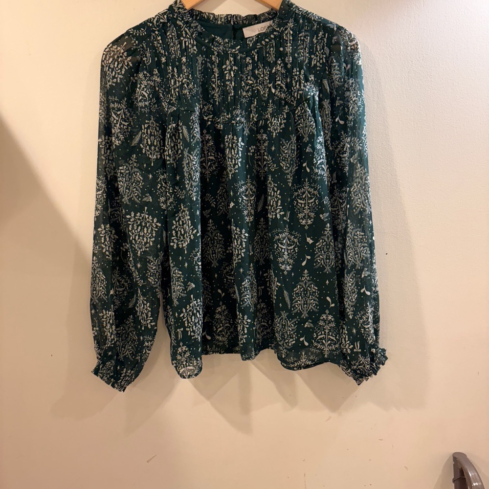 LOFT Dark Green Floral Blouse